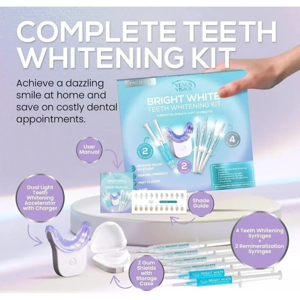Venus Visage Bright White Teeth Whitening Kit with LED Light 10/2026 - NEW